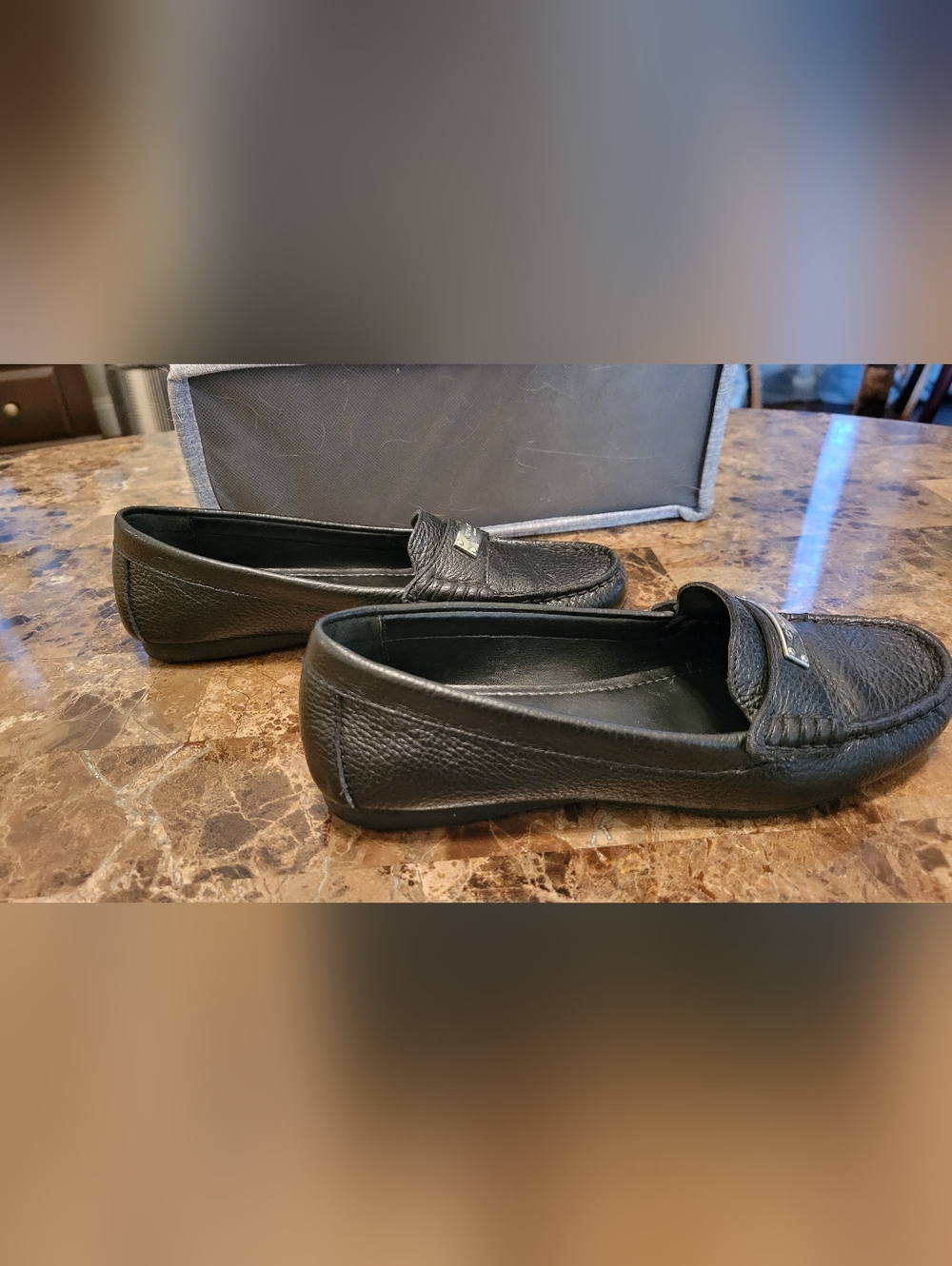 Coach Black Pebbled Leather Loafers with Silver Plaque - Picture 9 of 10